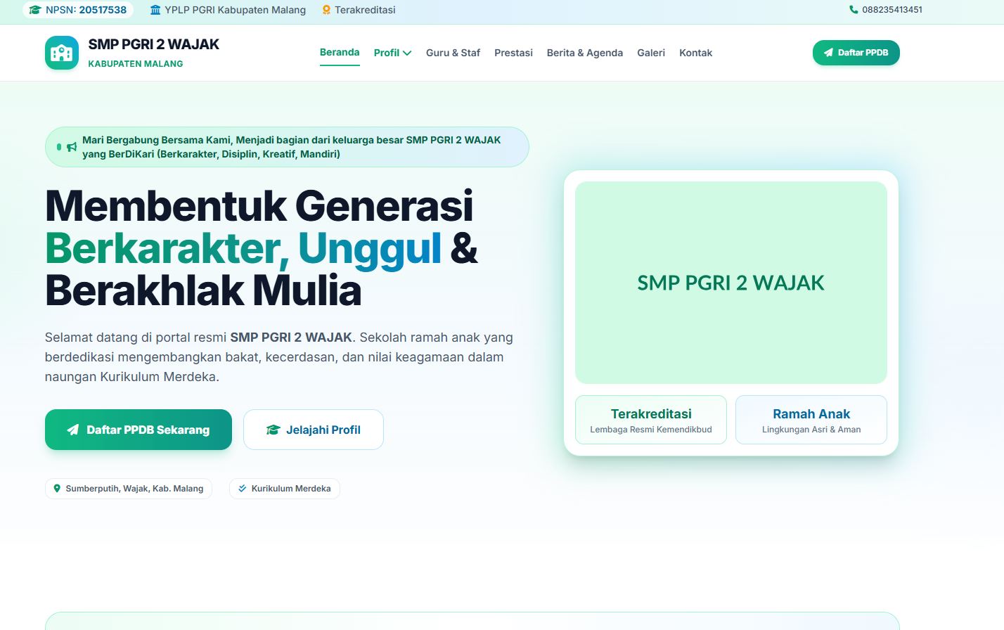 Website SMP PGRI 2 Wajak